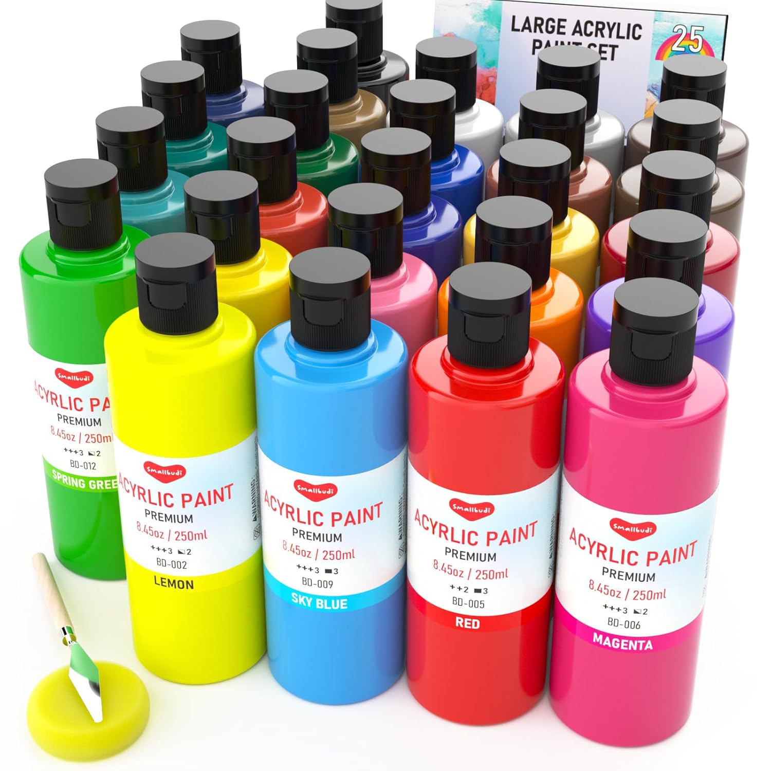 25 Colors Large Acrylic Paint Set (8.45 Oz, 250 Ml), Bulk Acrylic Paint Non-Toxic Art Painting Supplies On Multi Surface Canvas Wood Craft Fabric Rock For Artist Beginner With Color Wheel