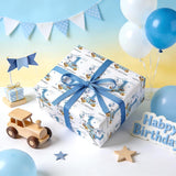 Racing Car 1St Birthday Wrapping Paper Roll - Mini Roll - 17 Inch X 16.5 Feet - Blue Happy 1St Birthday Race Car Wrapping Paper For Baby Boy, Kids Party, Baby Shower
