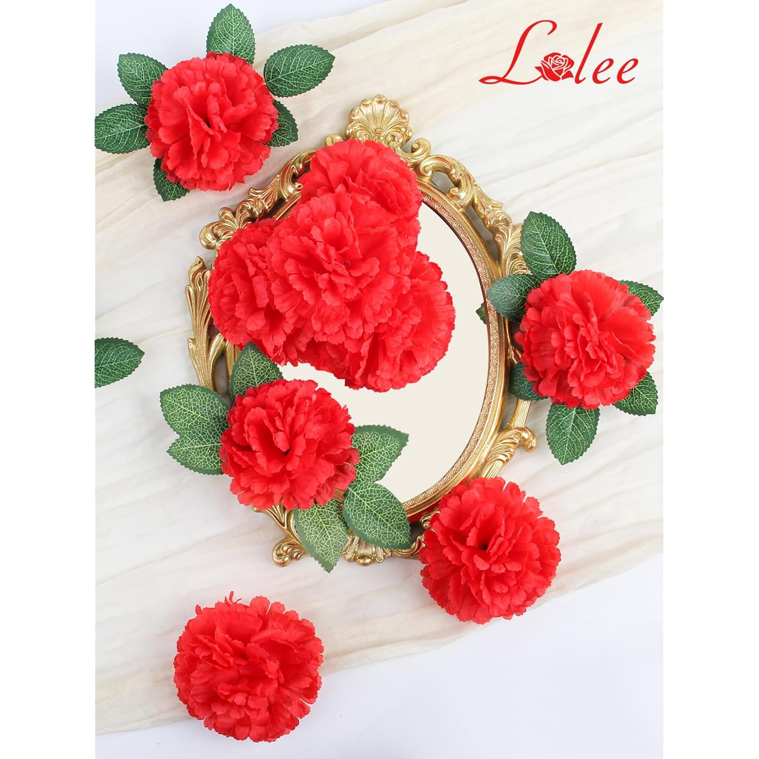 108Pcs Carnation Head Flowers With Stem - Red Artificial Flowers Carnation Bulk - Silk Carnations Fake Flower For Wedding Bouquet Diy Baby Shower Centerpieces Grad Party Tables Memorial Decor