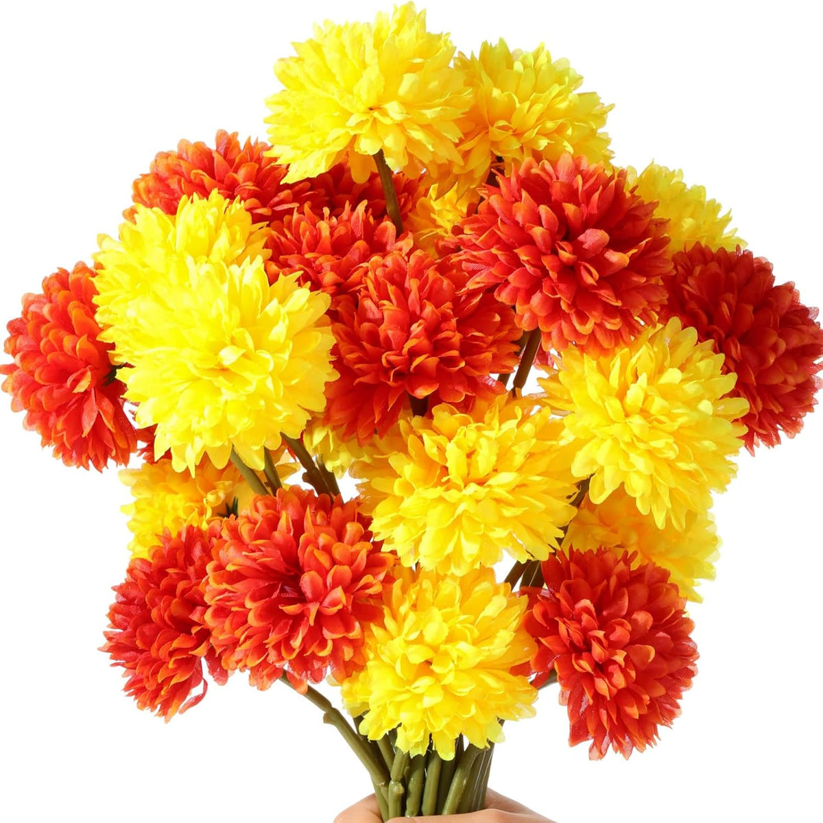 24 Pcs Marigold Flowers Bulk Halloween Chrysanthemum Ball Bouquets For Day Of Dead 2.76" Artificial Flowers For Diwali Indian Decor Diy Wreath Garland (Orange,Yellow)