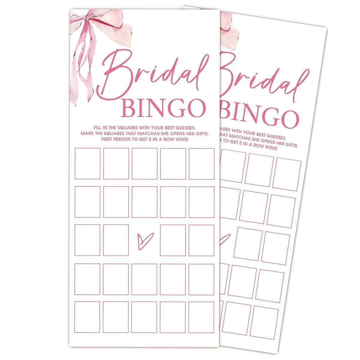 Pink Bow Wedding Shower Games, Bridal Bingo Wedding Games For 25 Guests, Engagement Shower Party Cards, Engagement & Bridal Party Supplies-4X9 Inch-A08