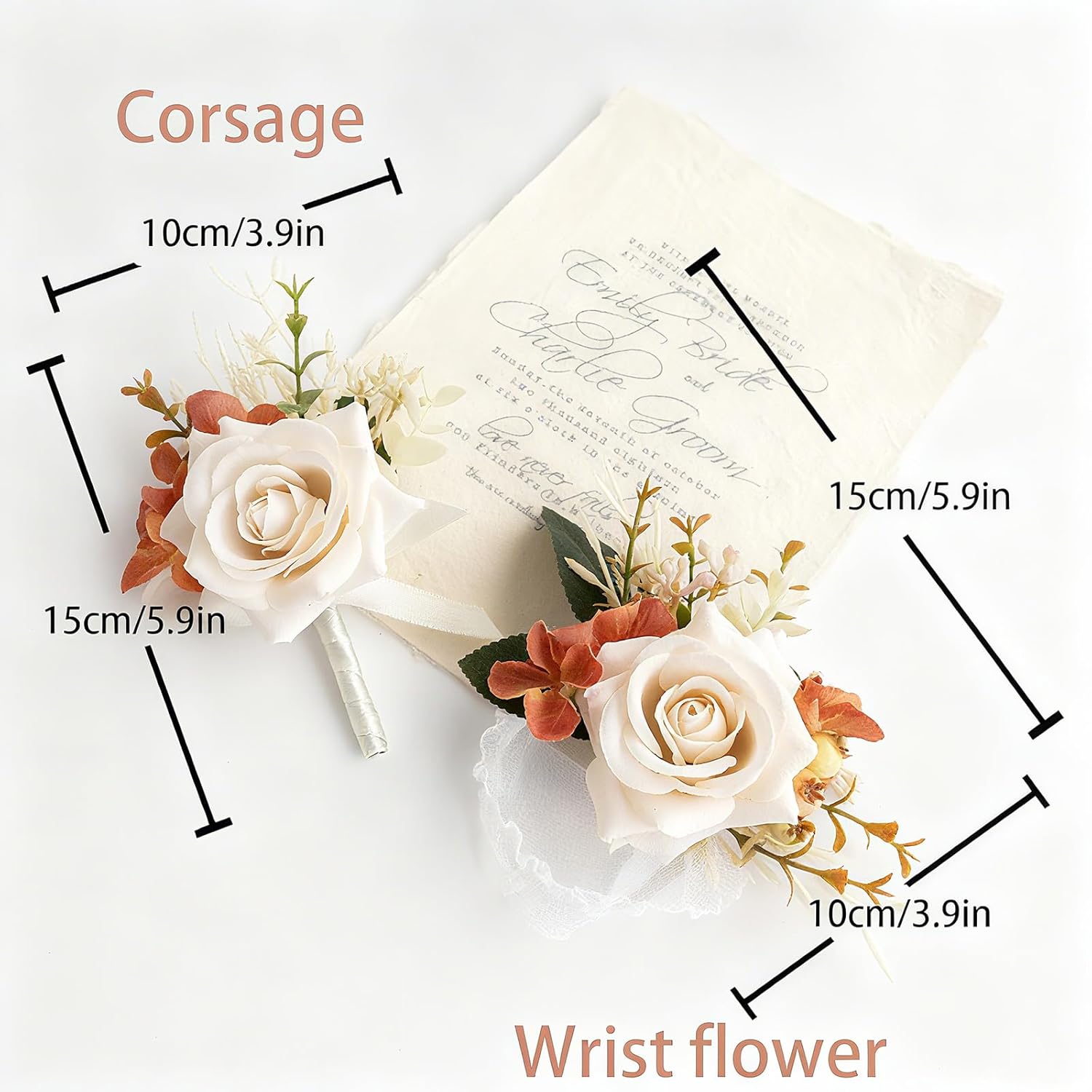 Champagne Corsage And Boutonniere Set,Boutonniere For Men,Flower Rose Wrist Corsage Bracelets,Homecoming Roses Corsages Wristlet For Wedding Mother Bride Groom Prom Accessories 2Pcs
