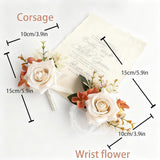 Champagne Corsage And Boutonniere Set,Boutonniere For Men,Flower Rose Wrist Corsage Bracelets,Homecoming Roses Corsages Wristlet For Wedding Mother Bride Groom Prom Accessories 2Pcs