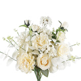 2 Pcs Artificial Flowers Roses Silk Dahlias Flowers Wedding Bouquet White Faux Spring Summer Flowers For Wedding Floral Arrangament Table Centerpieces Indoor Vase Home Cemetery Grave Decor