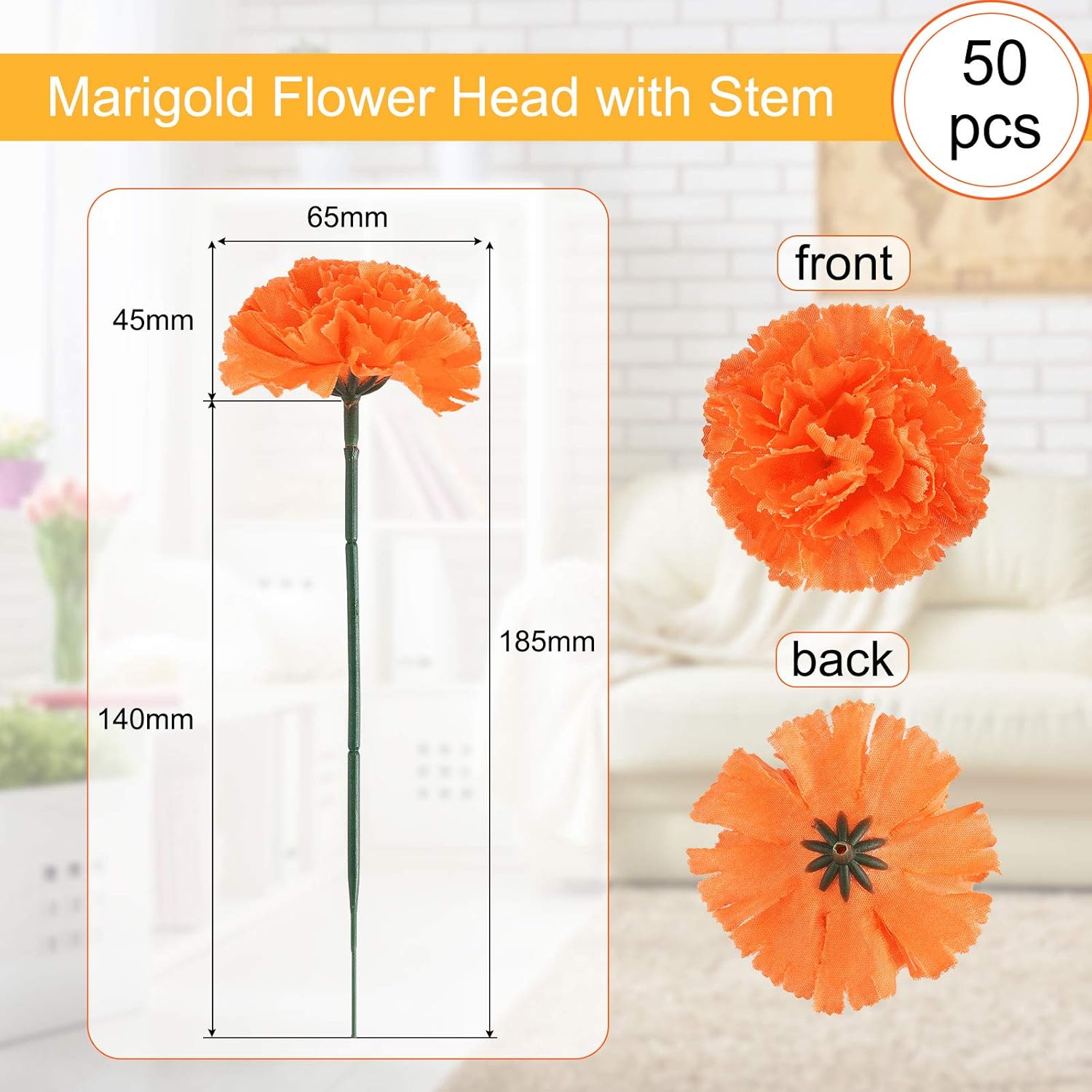 50 Pcs Day Of The Dead Marigold Flower Bulk Fiesta Flowers Artificial Dia De Los Muertos Decorations For Mexican Backdrop Party Floral With Stems Diy Marigold Garland