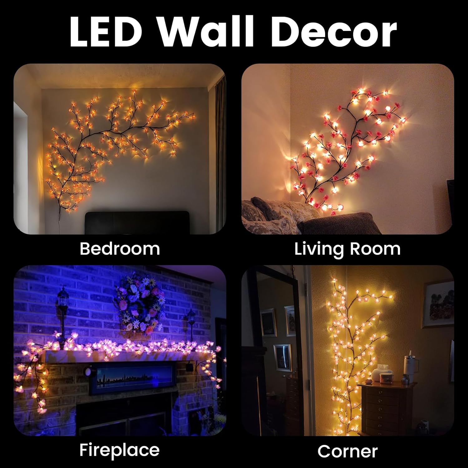 Led Tree Branch Lights For Wall 3.94 Ft 48Leds Cherry Blossom Lights With Remote And 8 Lighting Modes Cherry Blossom Gar