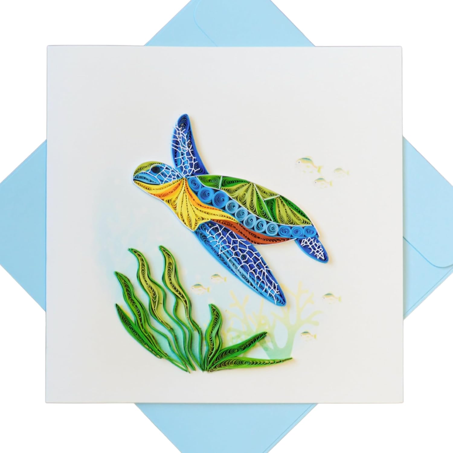 Unique Quilling Card - Sea Turtle & Seaweed Design | Handmade Greeting Card For Birthday, Anniversary, Christmas, Mother’S Day, Thank You, Friends & Loved Ones