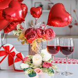 Valentine'S Day Rose Candle Ring Wreath Artificial Rose Red White Floral Candle Holder Flower Wreath For Valentine'S Day Party Wedding Table Centerpieces Home Front Door Bouquet Decor