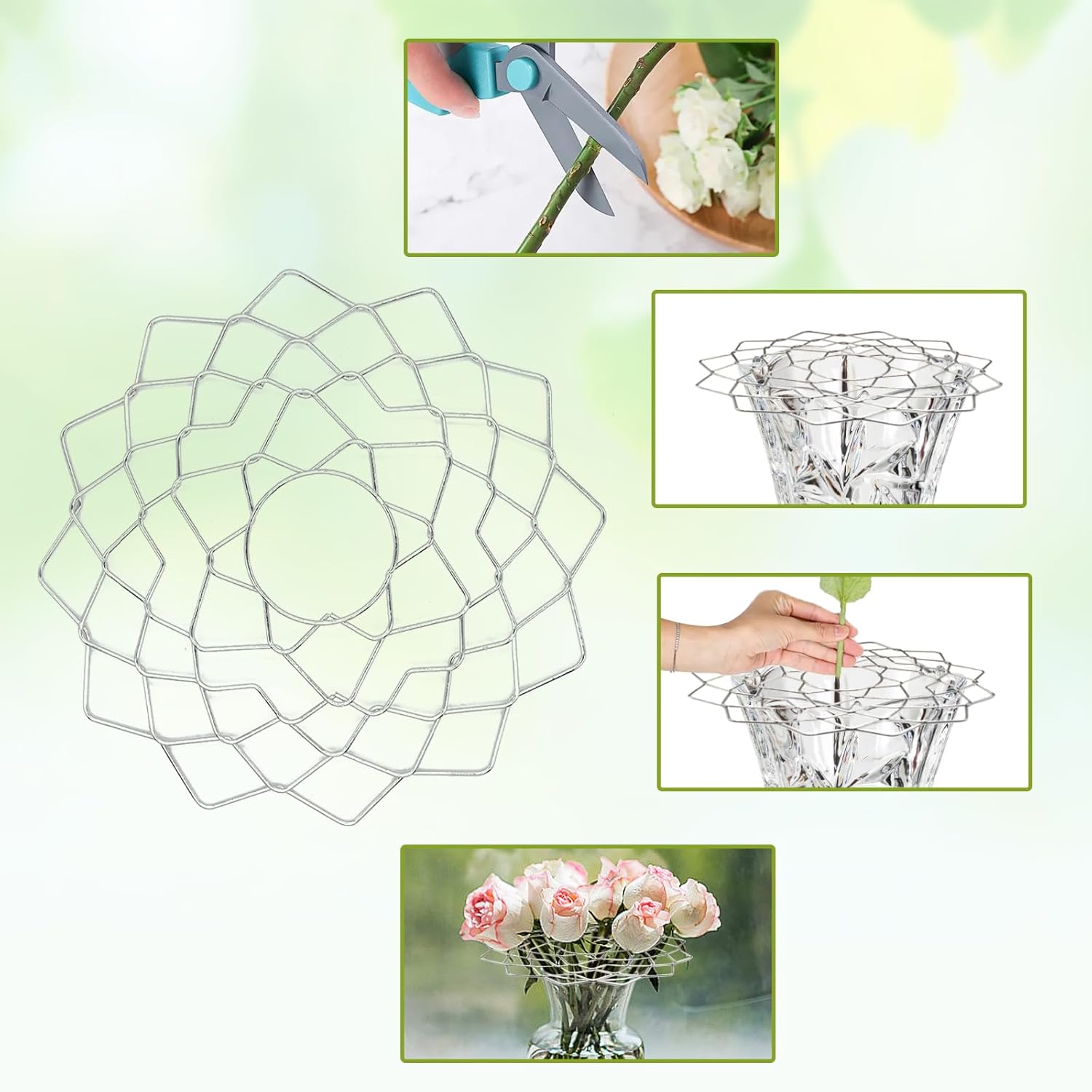 3 Size Flower Frog Grid Bouquet Stem Holder For Vase Artificial Flowers Arrangement,Flower Arranging Floral Frogs Kenzan Lid With Clips For Ikebana Floristry Supplies Accessories