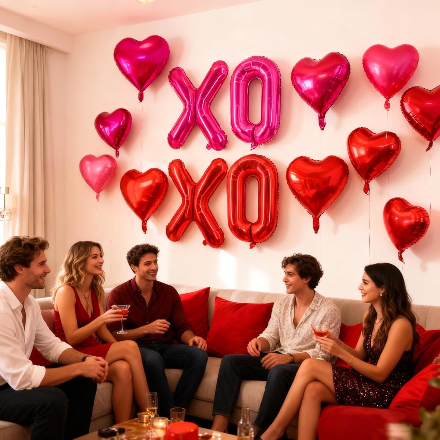 8Pcs Valentines Day Decorations - 18 Inch Red Heart Balloons And Rose Red Heart Shaped Balloons - Valentine Balloon For Romantic Special Night Party Supplies - Valentines Day Party Decorations