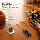 3 Pack 45W USB C Dual Port Fast Charger with 3FT 6FT 10FT USB C Cables Black