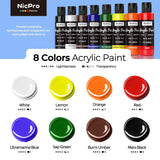 8 Primary Colors Acrylic Paint Set(4 Oz, 120 Ml), Rich Pigment, Non Toxic Craft Paint For Multi Surface Canvas, Wood, Ceramic, Rock, Fabric, Art Painting Supplies For Beginner & Artist Adult