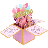 Happy Birthday Pop Up Card For Grandma, Colorful Balloons & Fireworks 3D Birthday Greeting Card With Envelope For Grandmother From Family, Creative Gift