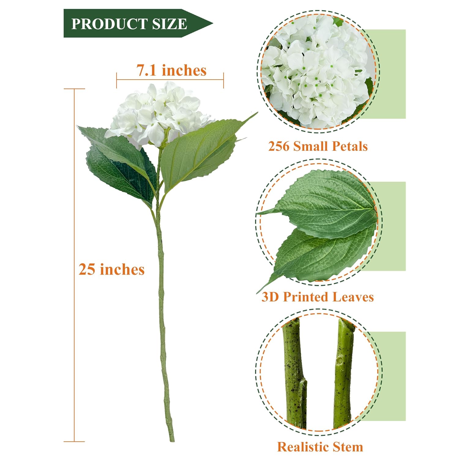 25" Faux Hydrangea Flowers?Real Touch White Latex Hydrangeas Spring Flowers Artificial For Decoration 3Pcs
