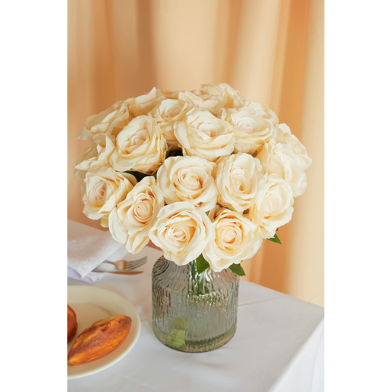 20Pcs Artificial Flowers, Silk Flower Realistic Roses Bouquet Long Stem For Home Decor Wedding Decoration