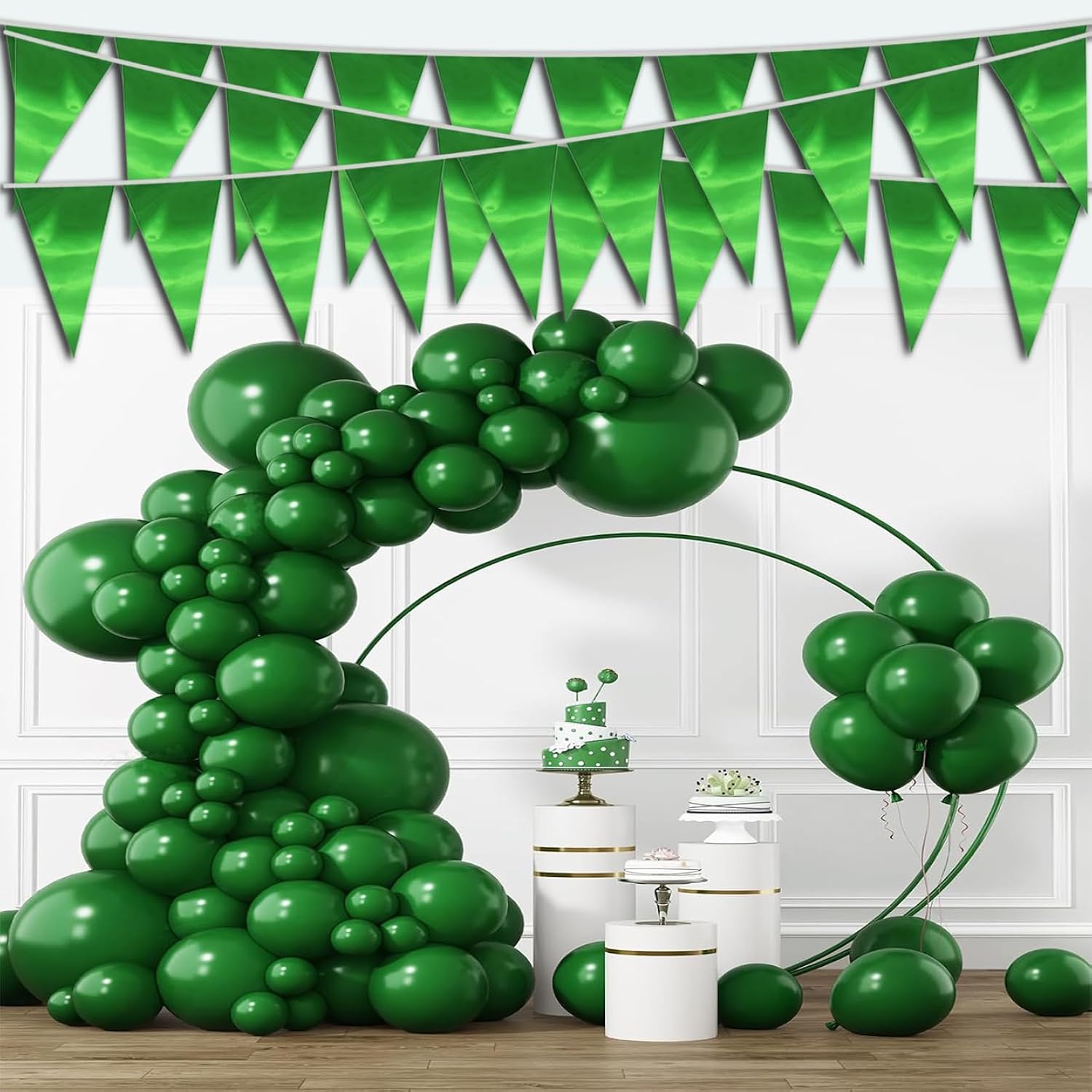 20M/65Ft Green Triangle Pennant Banner Flag Metallic Fabric Bunting Garland For Christmas Graduation Safari Birthday Tropical Jungles Wedding Bachelorette Engagement Party Decoration Supplies