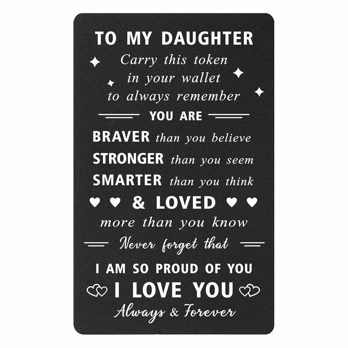 Daughter Christmas Cards - So Proud Of You Daughter Gifts From Mom Dad - Inspirational For Teen Girls Birthday Mothers Day, Metal Wallet Card