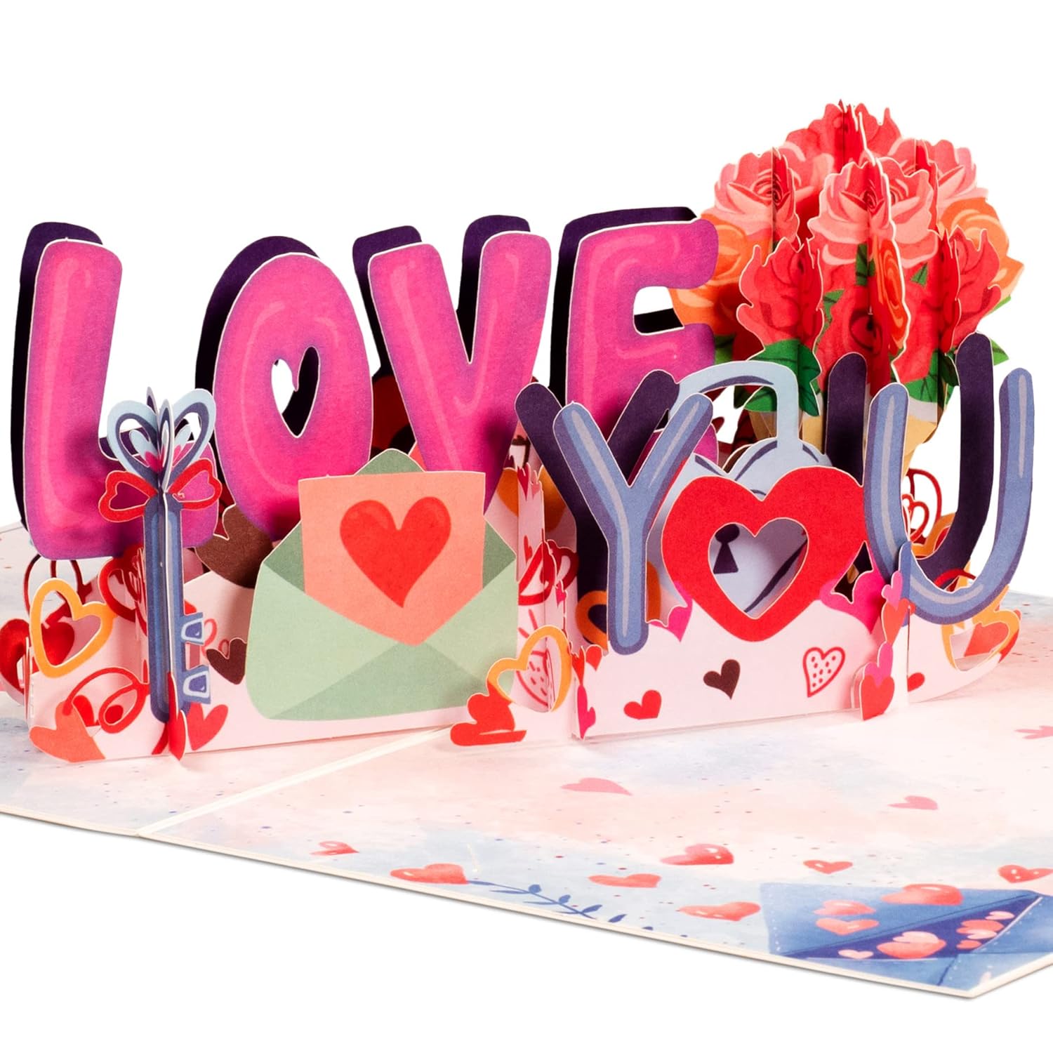 Frndly By 3D I Love You Pop Up Valentines Day Card, Gift For Valentines Day, Mothers Day, Birthday, Wedding, Anniversary, All Occasion - Handcrafted, 100% Recycled And Eco-Friendly, 8" X 6" Cover - Includes Envelope And Note Tag