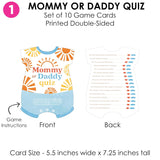 Big Dot of Happiness Here Comes The Son Baby Shower Game Bundle Pack, 4 Boy Boho Party Activities (10 Cards Each) - Who Knows Mommy Best, Mommy or Daddy Quiz, What’s in Your Purse and Oh Baby