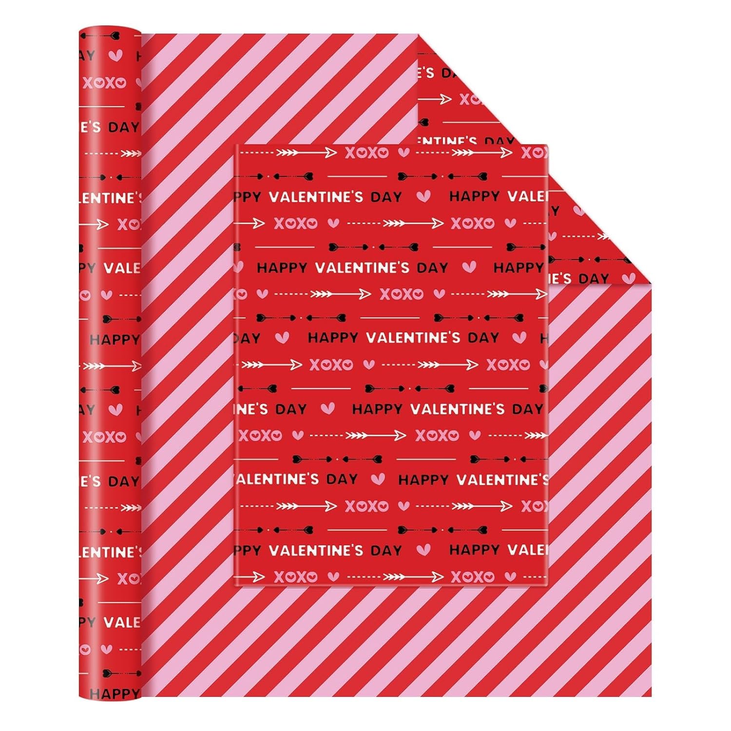 Valentines Wrapping Paper Roll - 1 Roll 17”X 33Ft Red Happy Valentines Day Gift Wrap Supply Love Heart Xoxo Design For Girls Women Valentine Date Favor