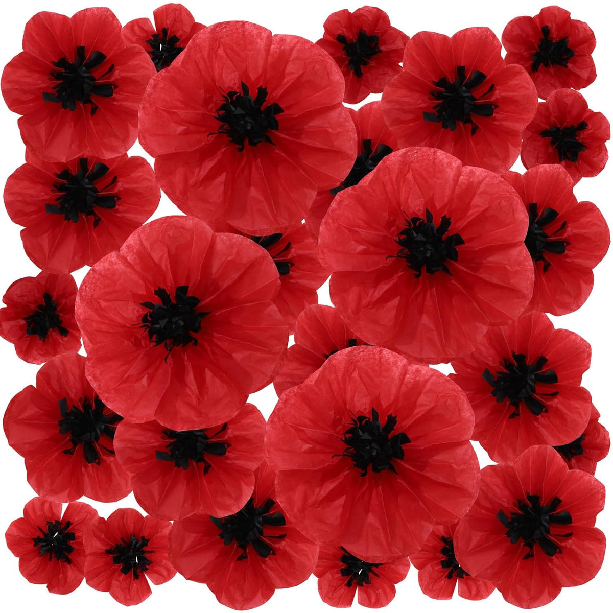 Artificial Red Poppy Flowers Memorial Day Large Poppies Fake Flowers For Halloween Birthday Carnival Back To School Party Backdrop(6,8,12 Inches,30 Pcs)