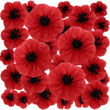 Artificial Red Poppy Flowers Memorial Day Large Poppies Fake Flowers For Halloween Birthday Carnival Back To School Party Backdrop(6,8,12 Inches,30 Pcs)