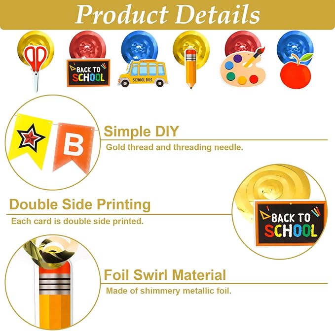 Back To School Decorations First Day Of School Bannner Apple Pencil Garland And Hanging Swirls Welcome Back To School Decor Supplies For School Party Favors