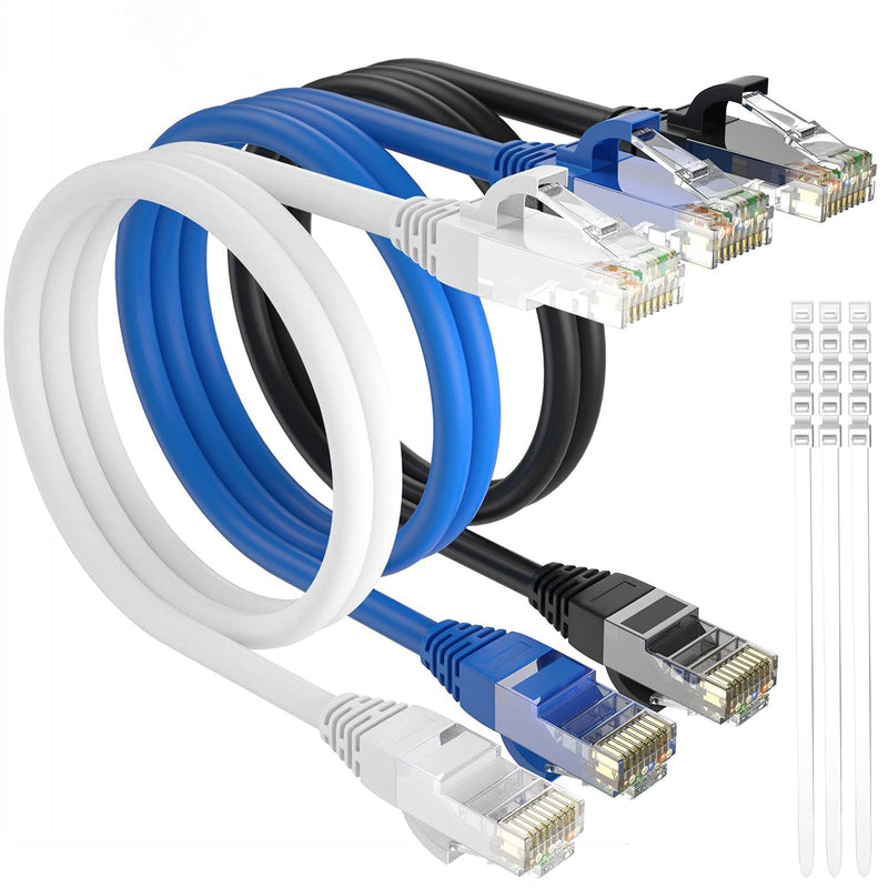 Cat 6 Ethernet Cable 2 Ft-3 Pack-Multi Colors, Gigabit Patch Cord, Soft & Flex