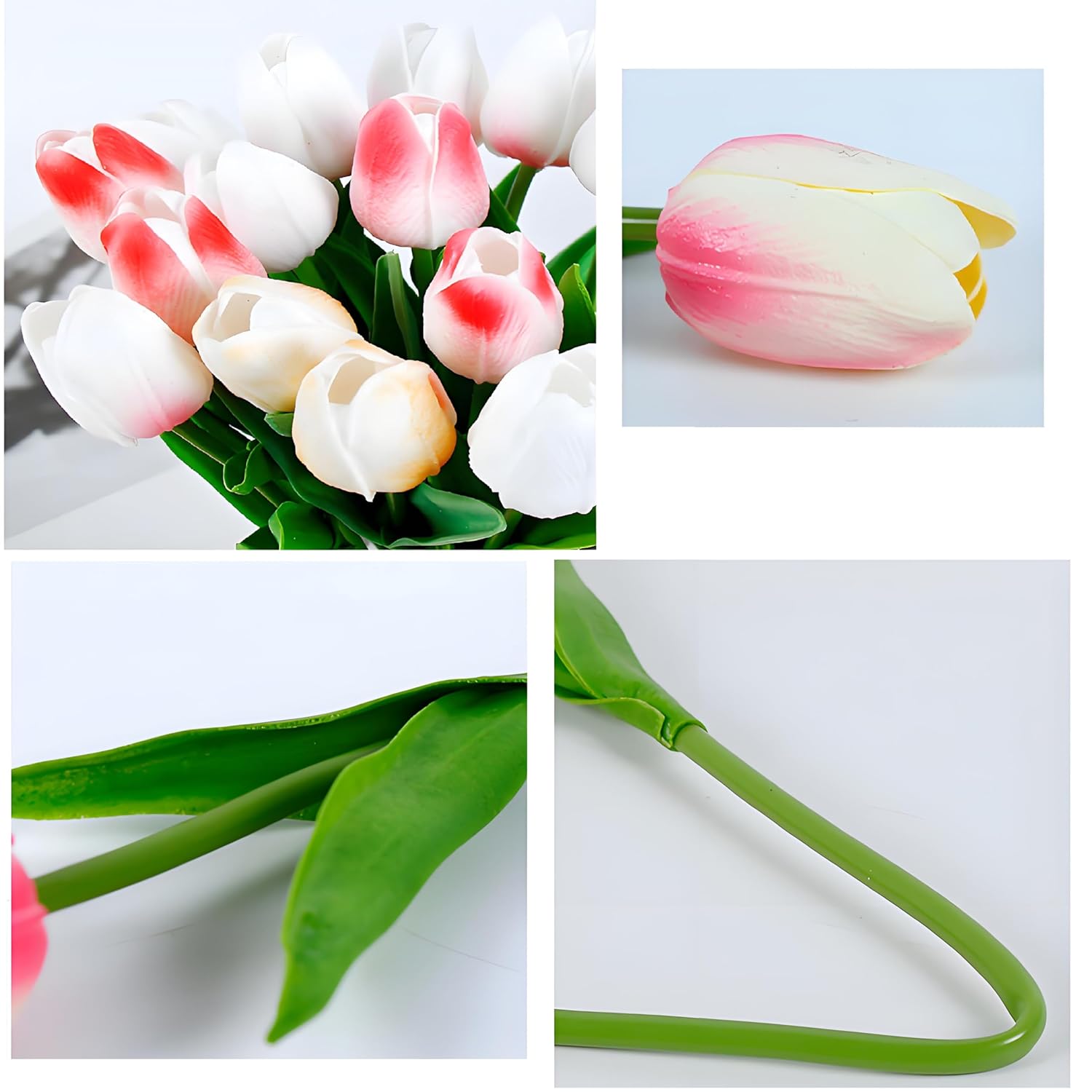 10Pcs White Artificial Flowers Fake Tulips 13" Silk Flower For Home Kitchen Wedding Decor Bouquet Decorations Office Floral Arrangements