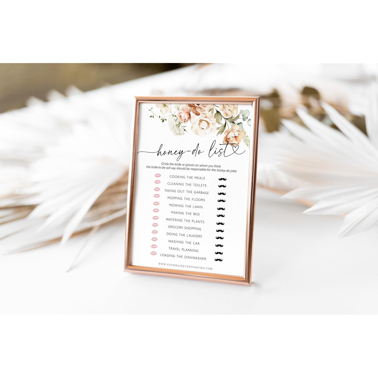 50 Pack Of Bridal Shower Games, Honey-Do-List And Would She Rather Floral Modern Minimalistic Design.