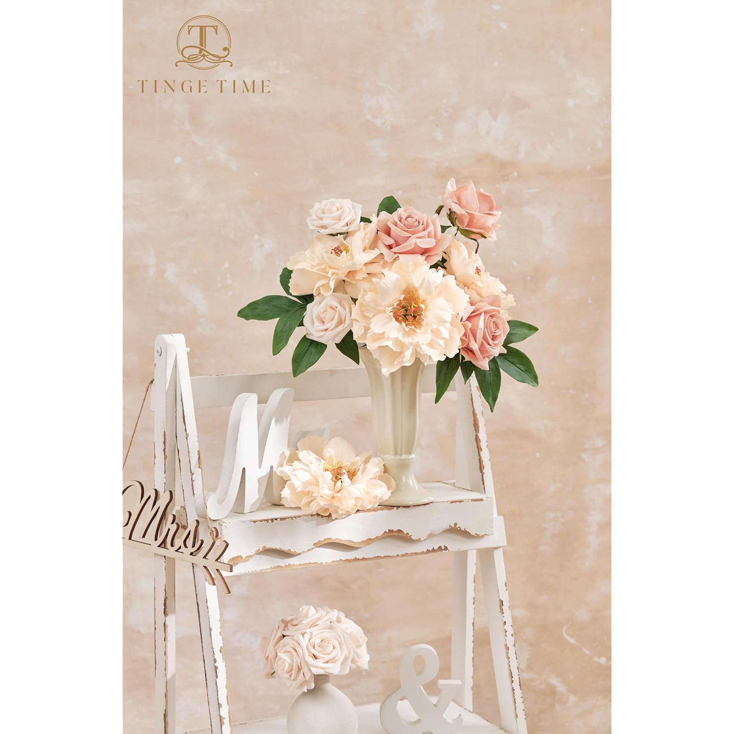 Artificial Flowers 9Pcs Silk Peony Fake Flower For Diy Wedding Craft Bridal Bouquets Centerpieces Arrangements Party Baby Shower Home Decorations (Champange)
