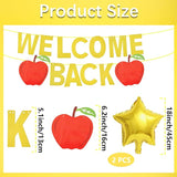 Welcome Back Banner With Gold Star Foil Balloons And Apple Cutouts – Classroom Welcome Sign For Back To School Decorations, Teacher Appreciation, And First Day Of School Party Supplies