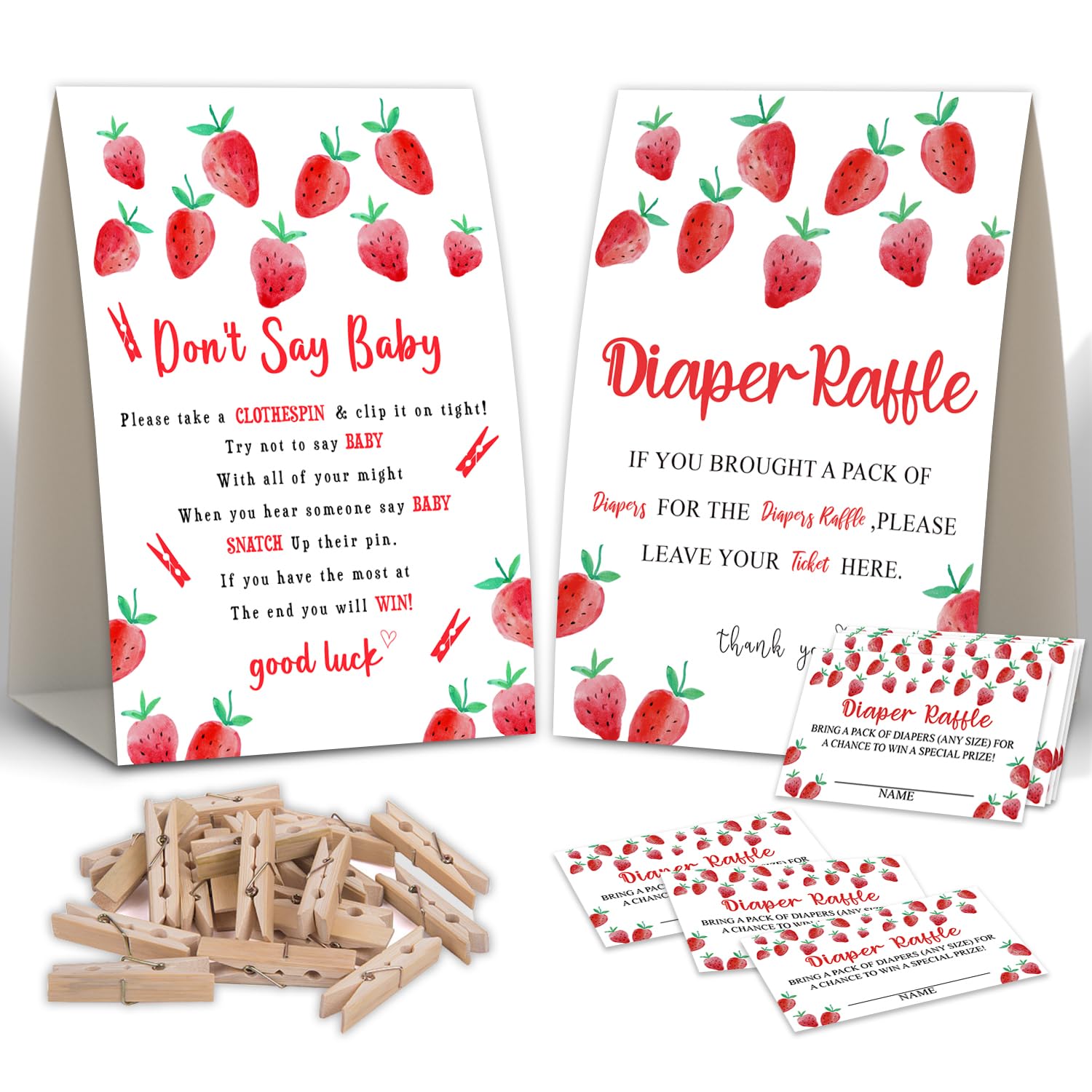 2 Strawberry Baby Shower Game,Don'T Say Baby Clothespin Games,Diaper Raffle Tickets,Babyshower Decorations,Baby Shower Game Gender Neutral,Baby Shower Package,Funny Baby Shower Games-4