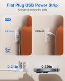 Flat Plug Power Strip 4 Outlets 4 USB Ports 20W Fast Charging 6FT Extension Cord White