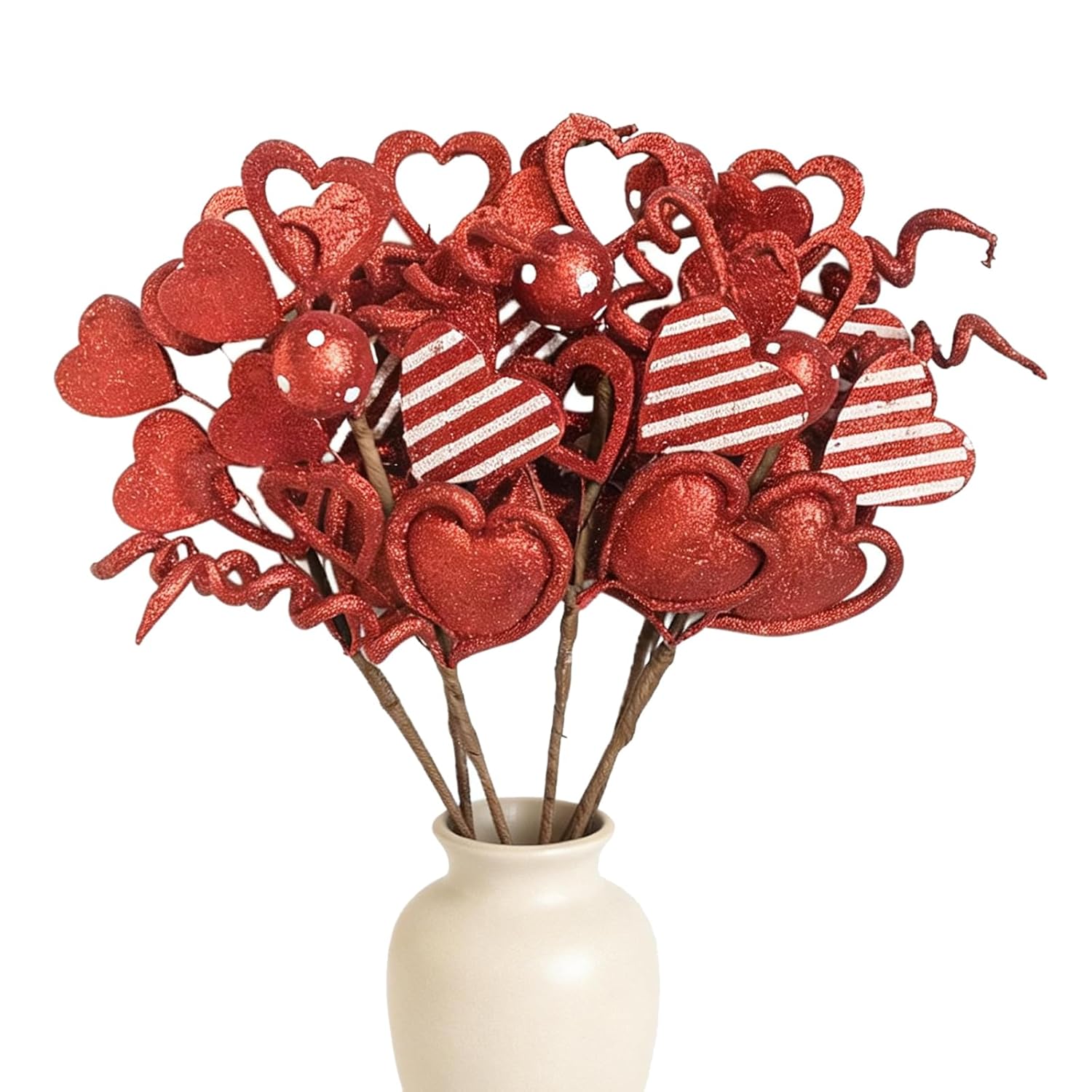 6 Pcs Valentine'S Day Decorative Stems, Handmade Fade-Resistant Red Artificial Flower Stems For Diy Wreath, Table Centerpiece, Wedding & Party Decor, Romantic Home Decorations