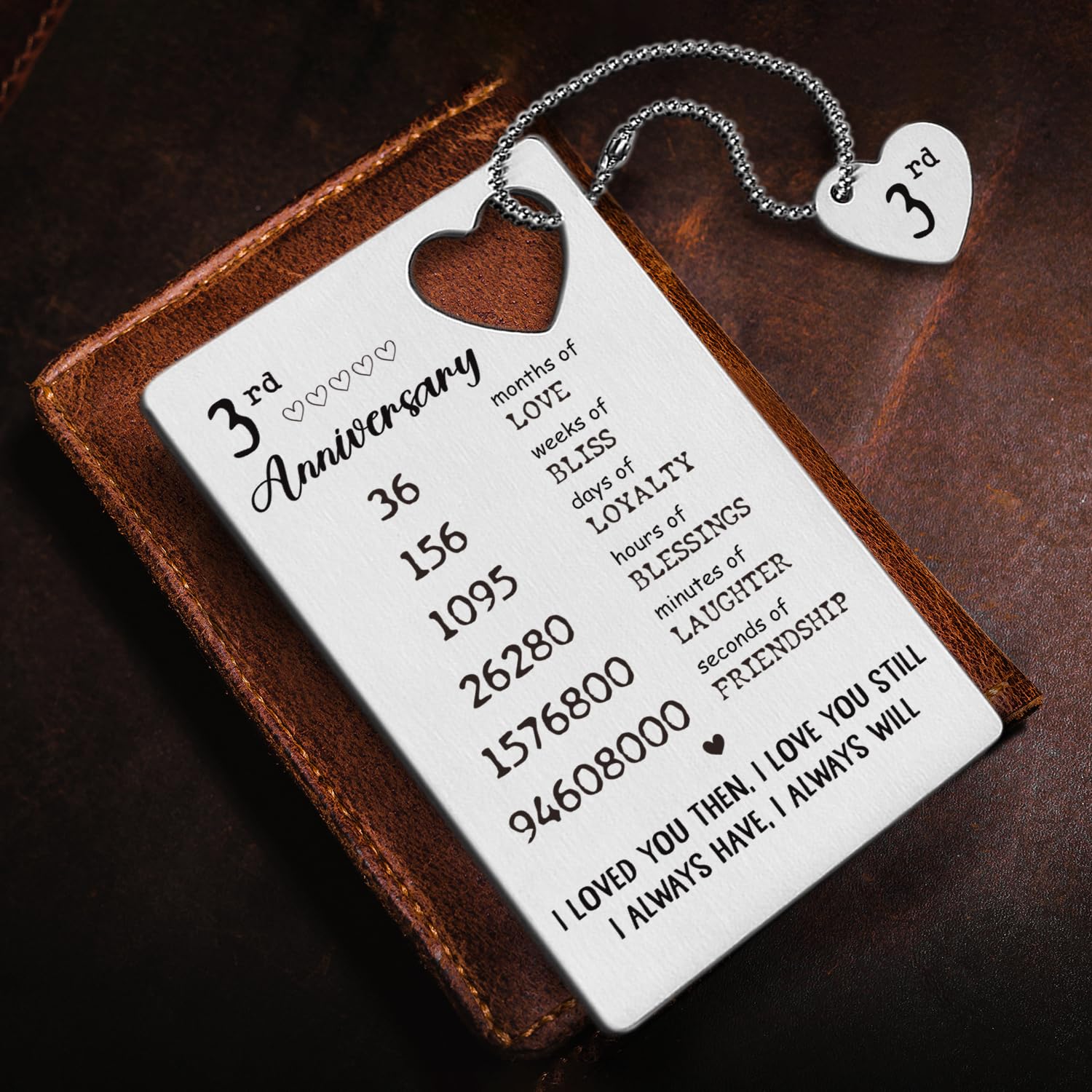 3 Year Anniversary Keepsake Gifts Wallet Card For Him Men Husband Boyfriend, Engraved Metal Wallet Insert Card,Third 3Rd Yr Wedding Anniversary Card Gift For Wife Her Xcd37