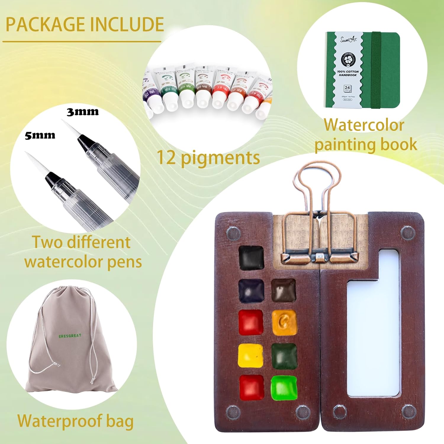 Tobios Watercolor Set Tobios Mini Watercolor Paint Set Travel Watercolor Sets Mini Paint Pad Pocket Artist Watercolour Travel Sets Pocket Watercolour Kit Portable Paint Palette