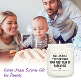 Funny New Parents Gifts For Couples, First Year Of Parenting Candle, 1St Birthday Gift For Parents, New Mom And Dad Gifts On Babys First Birthday, Lavender Scented Candles 7Oz