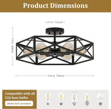 19.7 Inch Hexagon Farmhouse Ceiling Light Black Semi Flush Mount Fixture