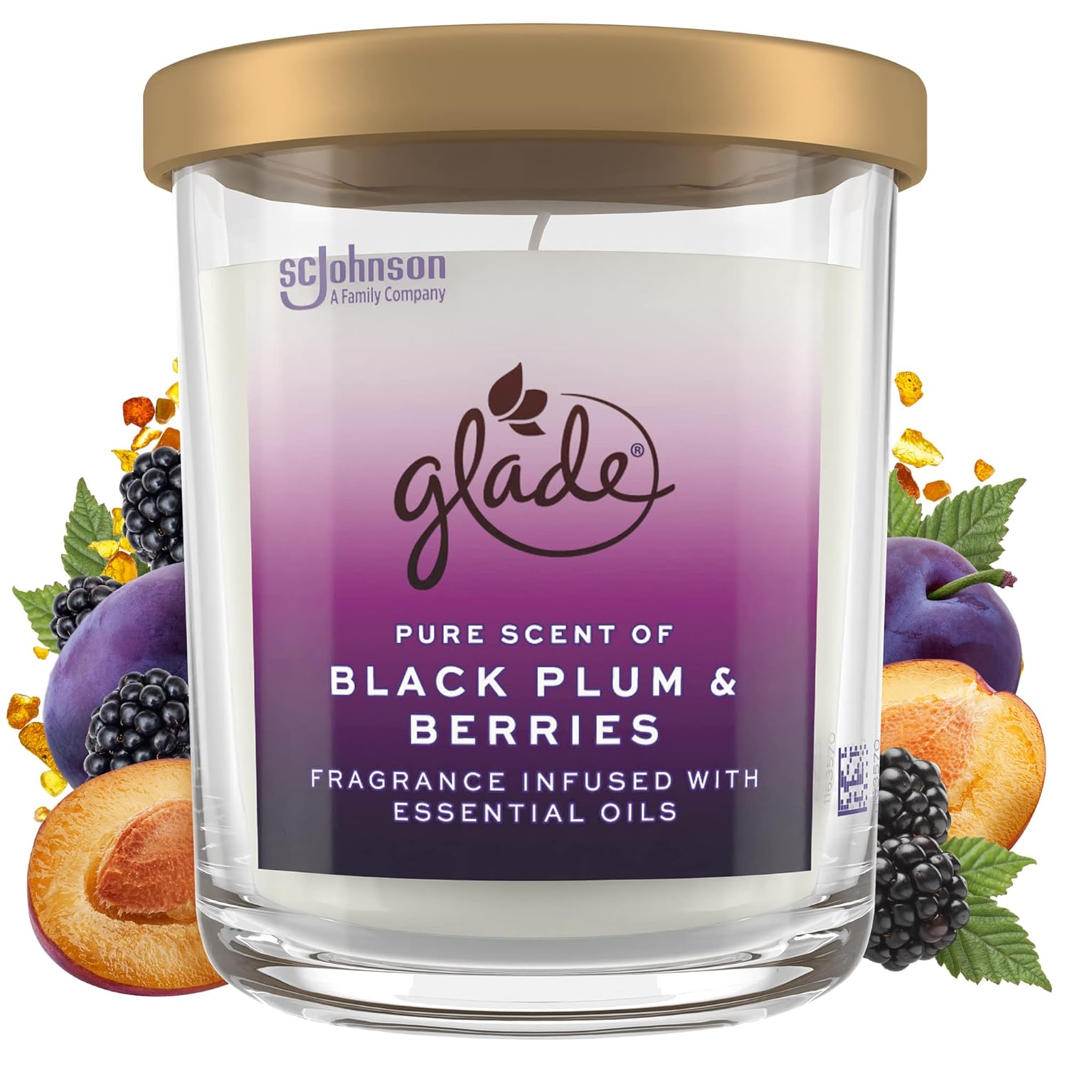 Glade Candle Jar, Large Candle Infused with Essential Oils, Air Freshener for Home Decor, Black Plum & Berries, 16oz
