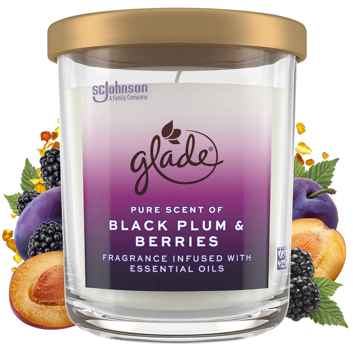 Glade Candle Jar, Large Candle Infused with Essential Oils, Air Freshener for Home Decor, Black Plum & Berries, 16oz