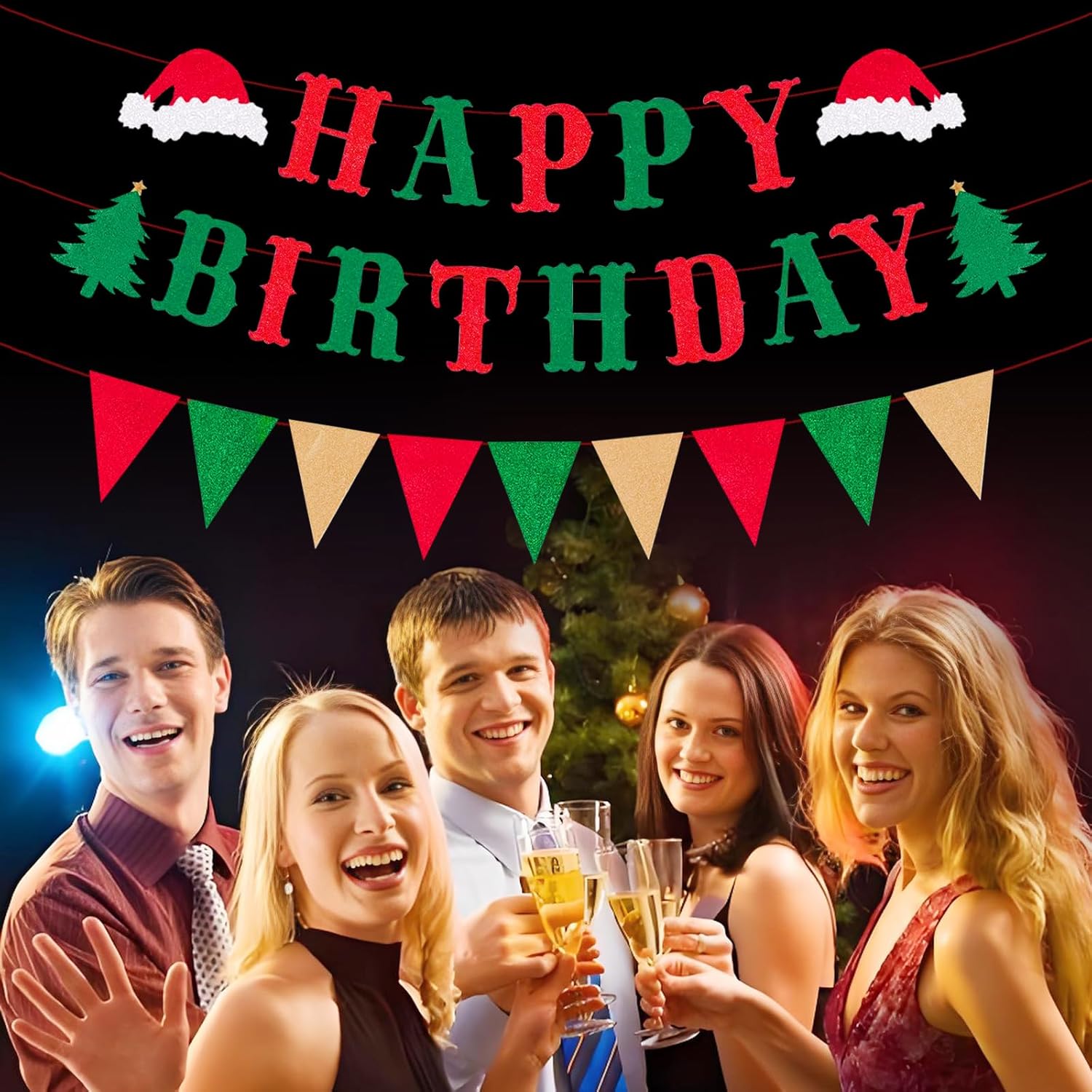 Happy Birthday Merry Banner Green And Red Christmas Bunting Garland Xmas Party Decorations For Mantle Fireplace Wall