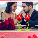 2 Pcs Valentine'S Day Scented Candle Gift For Women Lavender Scented Rose Flower Wine Glasses Candle Soy Candles Gift For Birthday Mother'S Day(Red Rose,Green Color Leaf)