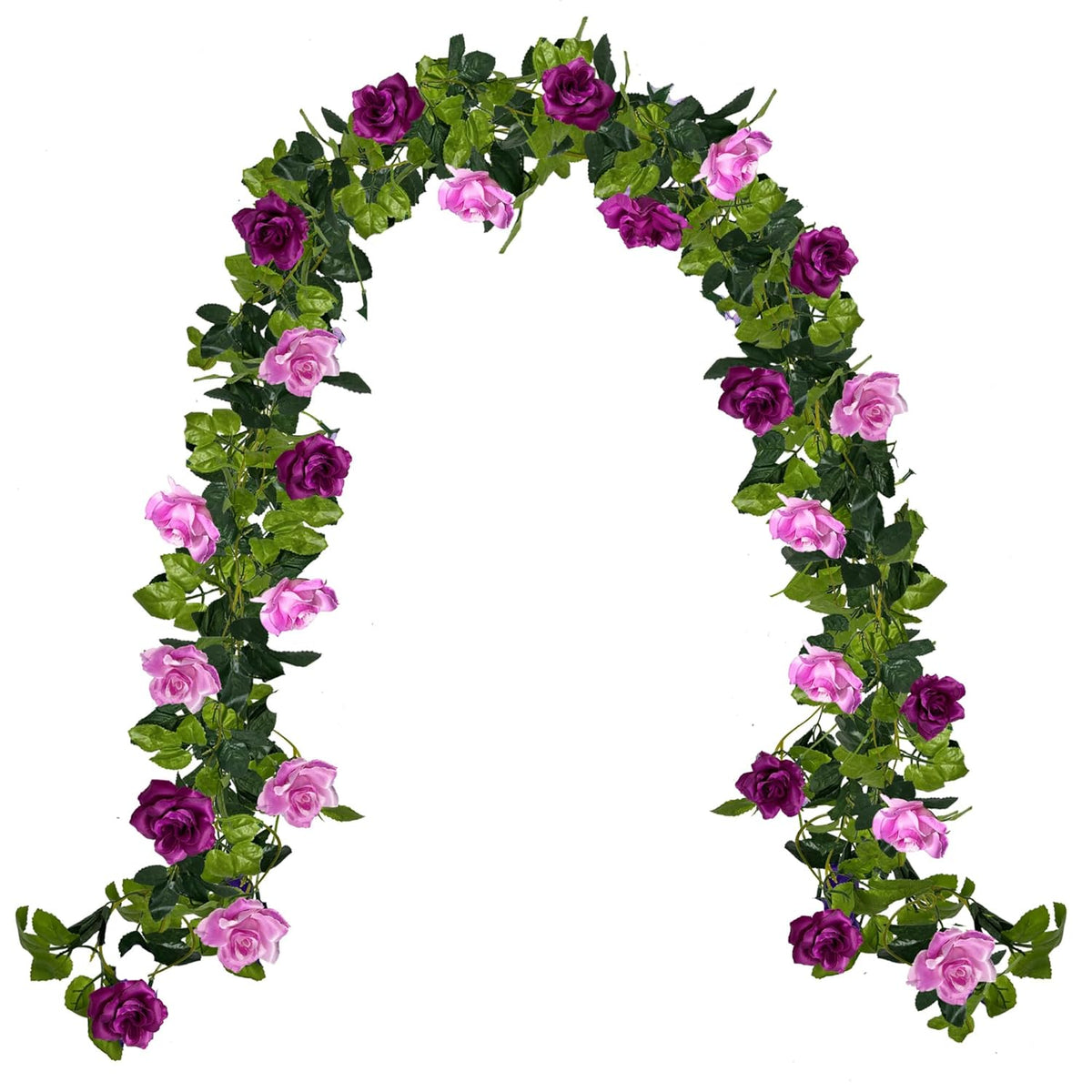 Fake Rose Garland 2 Pack, 15.8Ft Artificial Flower Garlands Hanging Rose Vines Silk Flowers For Wedding Backdrop Home Garden Arch Party Decor (Fuchsia)