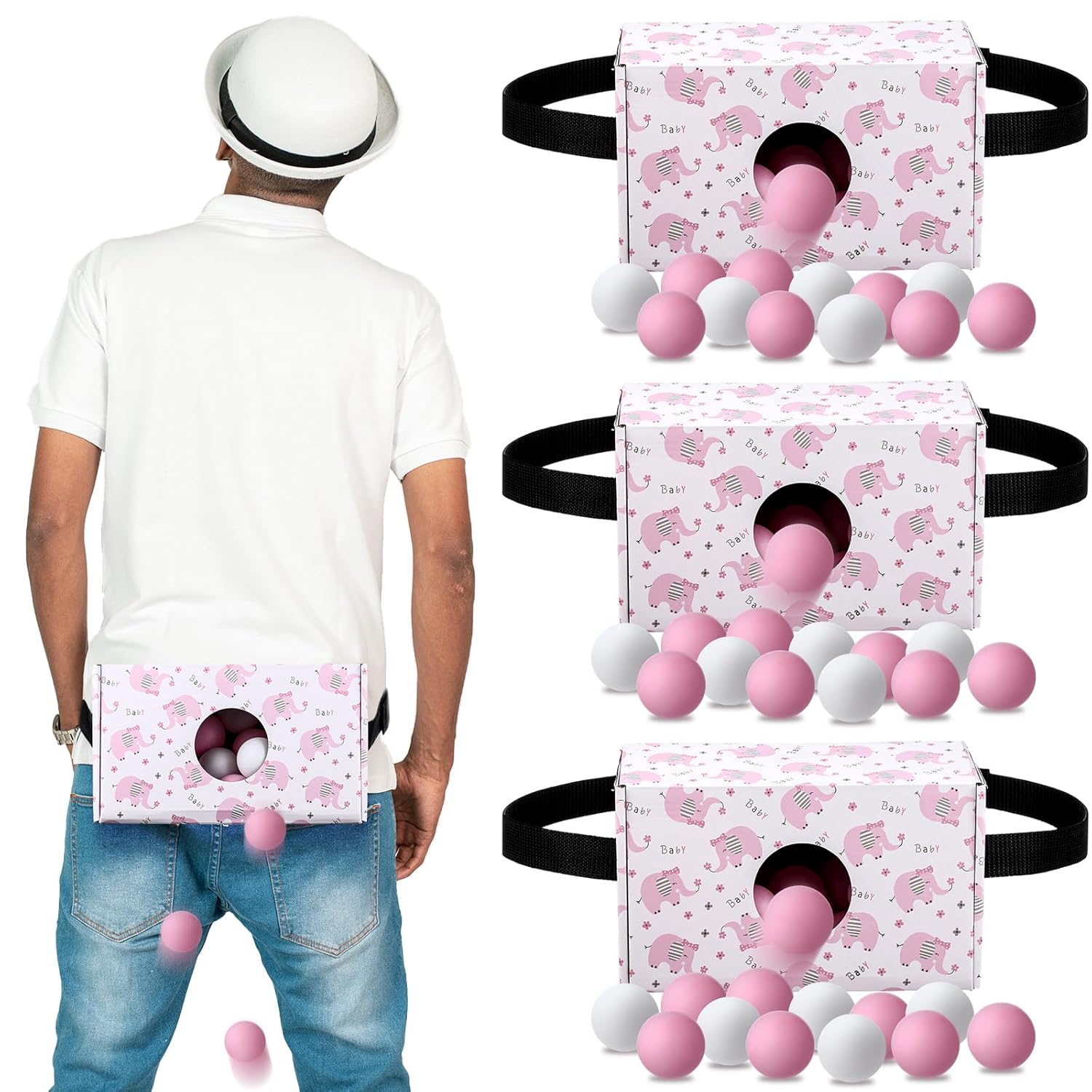 4 Sets Shower Shaking Swing Balls Game Set Included 4 Shake Box And 4 Belts With 80 Balls Funny Activities Shower Party Games For Family Outdoors Indoors(Pink,Elephant)