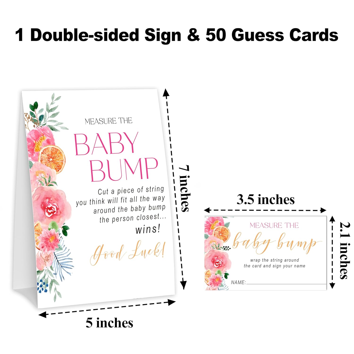 How Big Is Mommys Belly Game, Baby In Bloom Measure The Baby Bump Baby Shower Game, Pink Floral Lemon Baby Shower Party Decorations & Supplies-A09