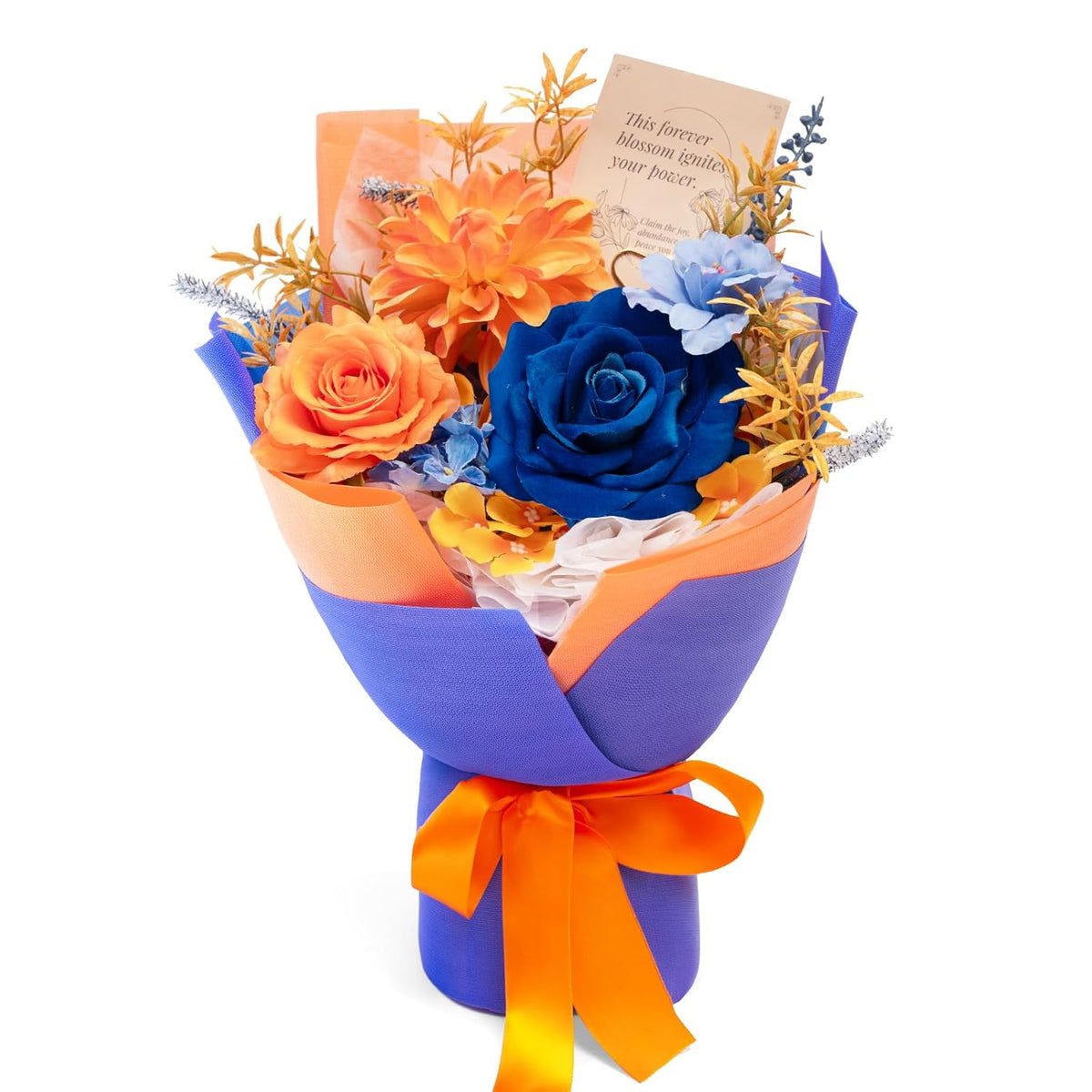Preserved Flowers Bouquet, Orange & Navy Blue Roses Gift Bouquet, Aritifical Flowers Gifts For Women, Eternal Roses Bouquet For Wife Anniversary Christmas Anniversary Home Décor