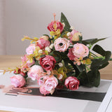 7 Branch 21 Mini Rose Heads Artificial Flowers Bouquet Wedding Home Office Decor,Pack Of 2 (2 Pcs Pink)