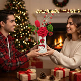 Crochet Christmas Flowers Artificial With Vase For Christmas New Year Decorations, Handmade Gifts Crochet Poinsettia Flowers For Indoor Home Office Table Desk Centerpieces Decor (Red)