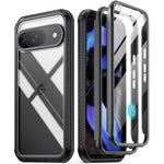 Pixel 9/9 Pro 6.3” Case, Screen Protector, Shockproof, Clear, 2 Frames, Black